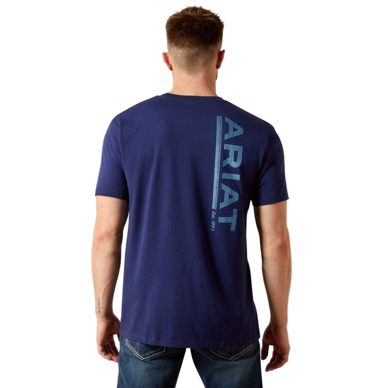 Ariat Men's New Vertical Logo Short Sleeve Tee Shirt - Medieval Blue - Irvine Tack & Western Wear