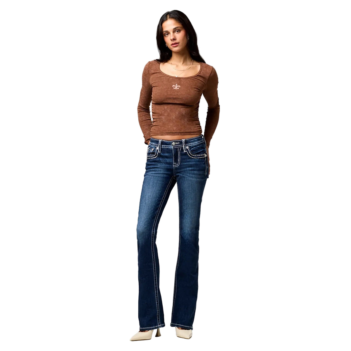 Miss Me Women's Mid Rise Raleigh Stitched Boot Cut Jeans - Dark Wash - Irvine Tack & Western Wear