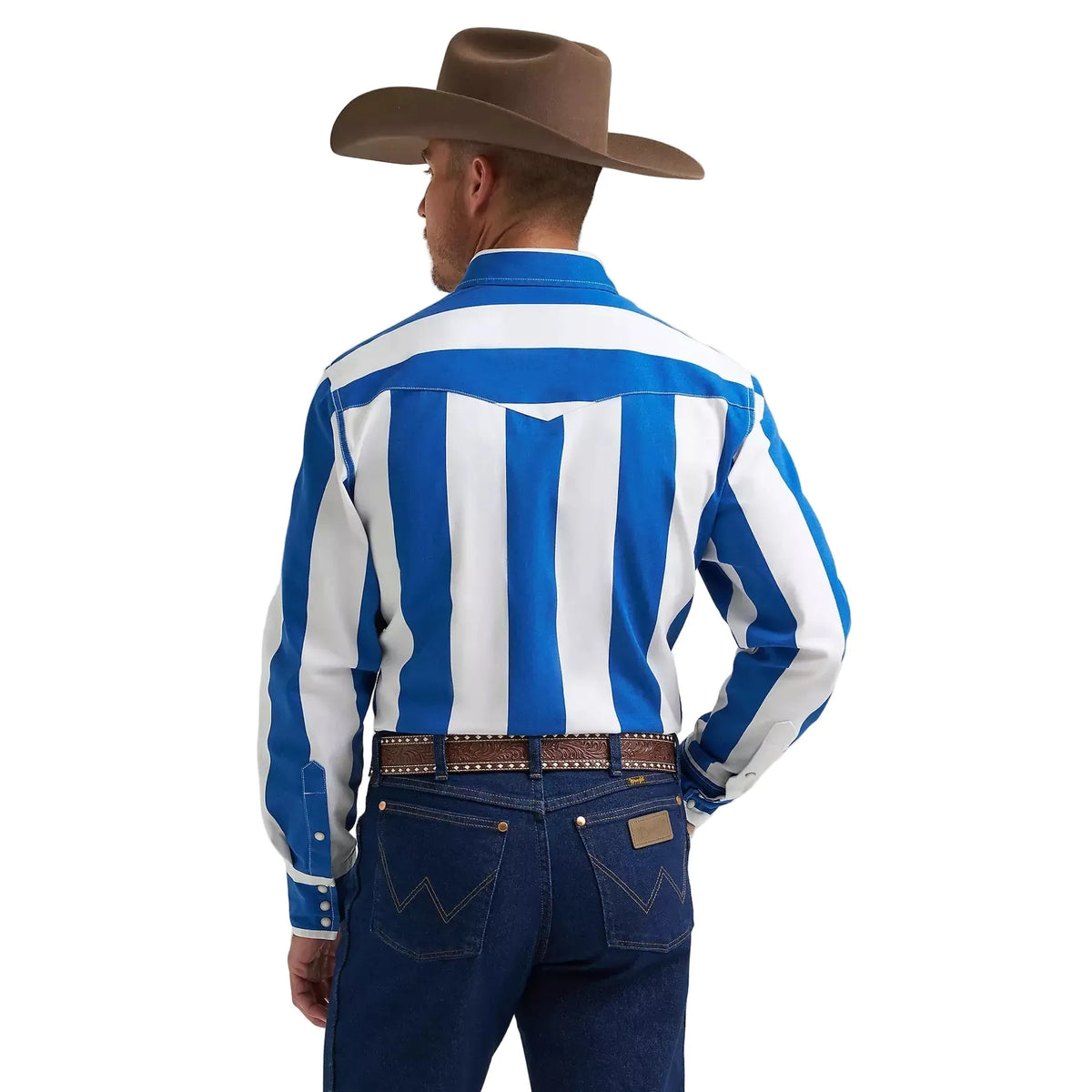 Wrangler Men's Vintage Inspired Brushpopper Long Sleeve Stripe Shirt - Big Blue