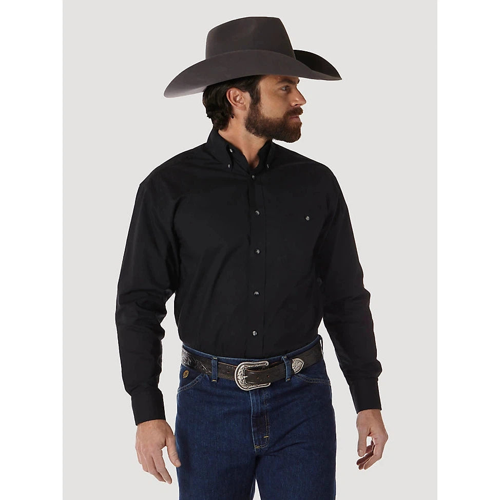 Wrangler Men's George Strait Long Sleeve Button-Down Solid Shirt - Black - Irvine Tack & Western Wear