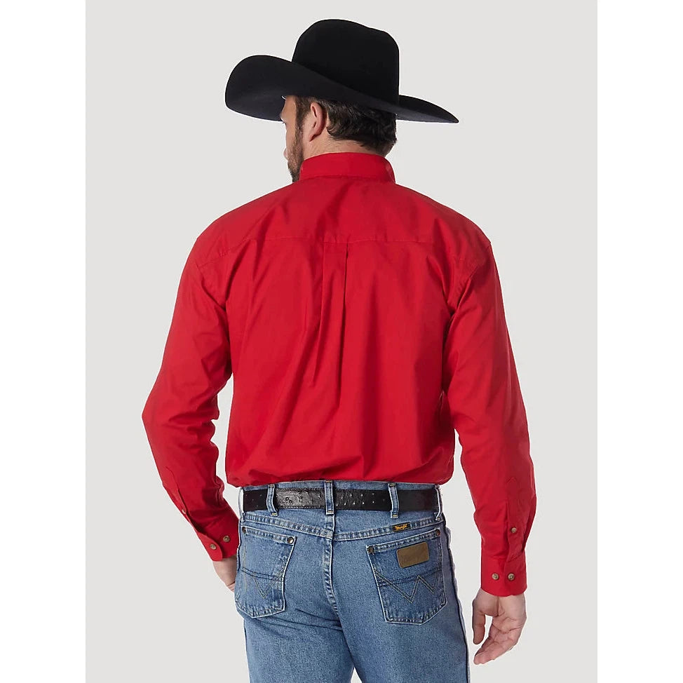 Wrangler Men's George Strait Long Sleeve Button Down Solid Shirt - Red - Irvine Tack & Western Wear