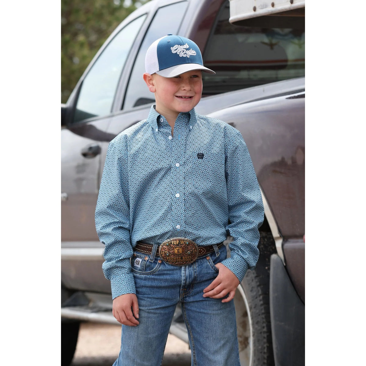 Cinch Western Boy's Long Sleeve Geometric Print Shirt - Blue