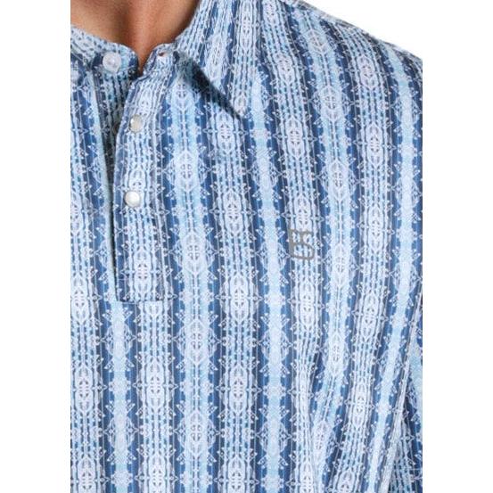 Panhandle Slim Men's Aztec Wallpaper Short Sleeve Polo Snap Shirt - Blue