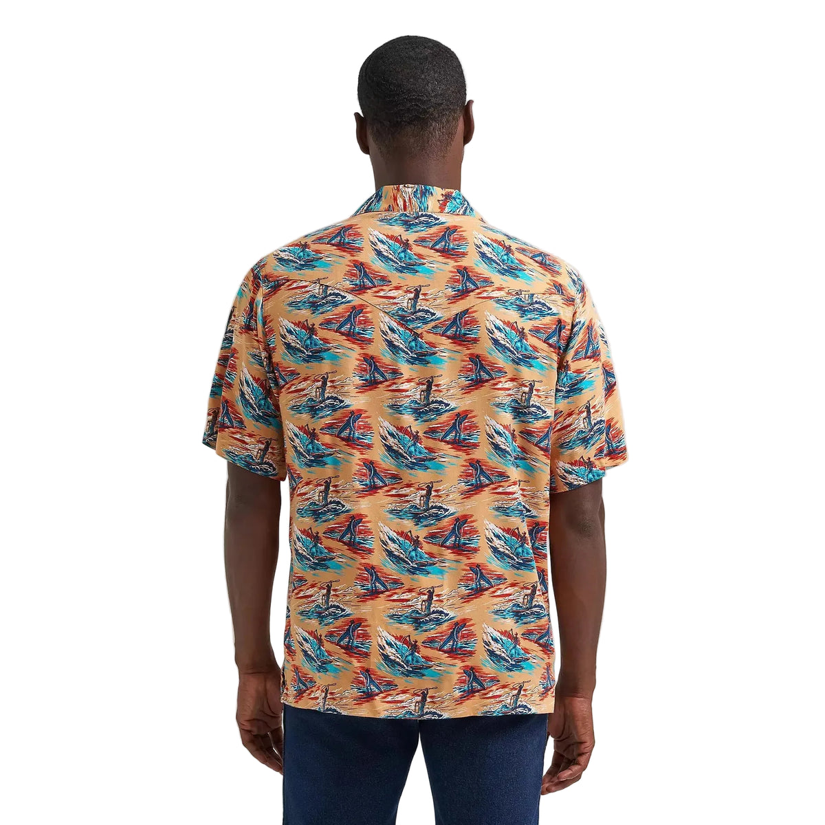 Wrangler Men's Coconut Cowboy Camp Short Sleeve Shirt - Cowboy Surf