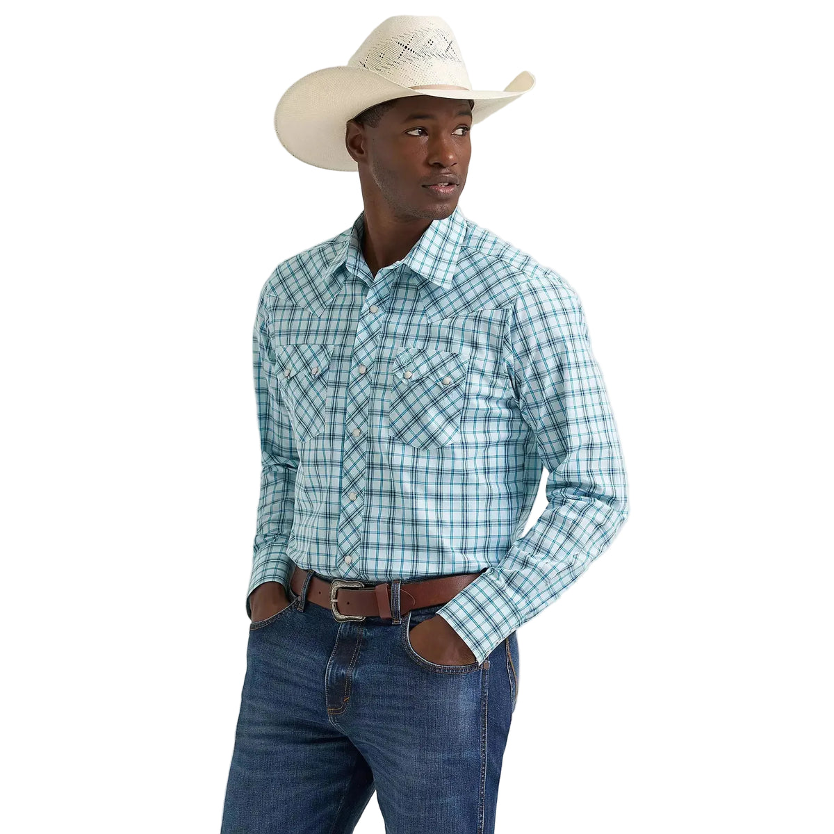 Wrangler Men's Retro® Long Sleeve Sawtooth Snap Pocket Western Shirt - Seaside Turquoise