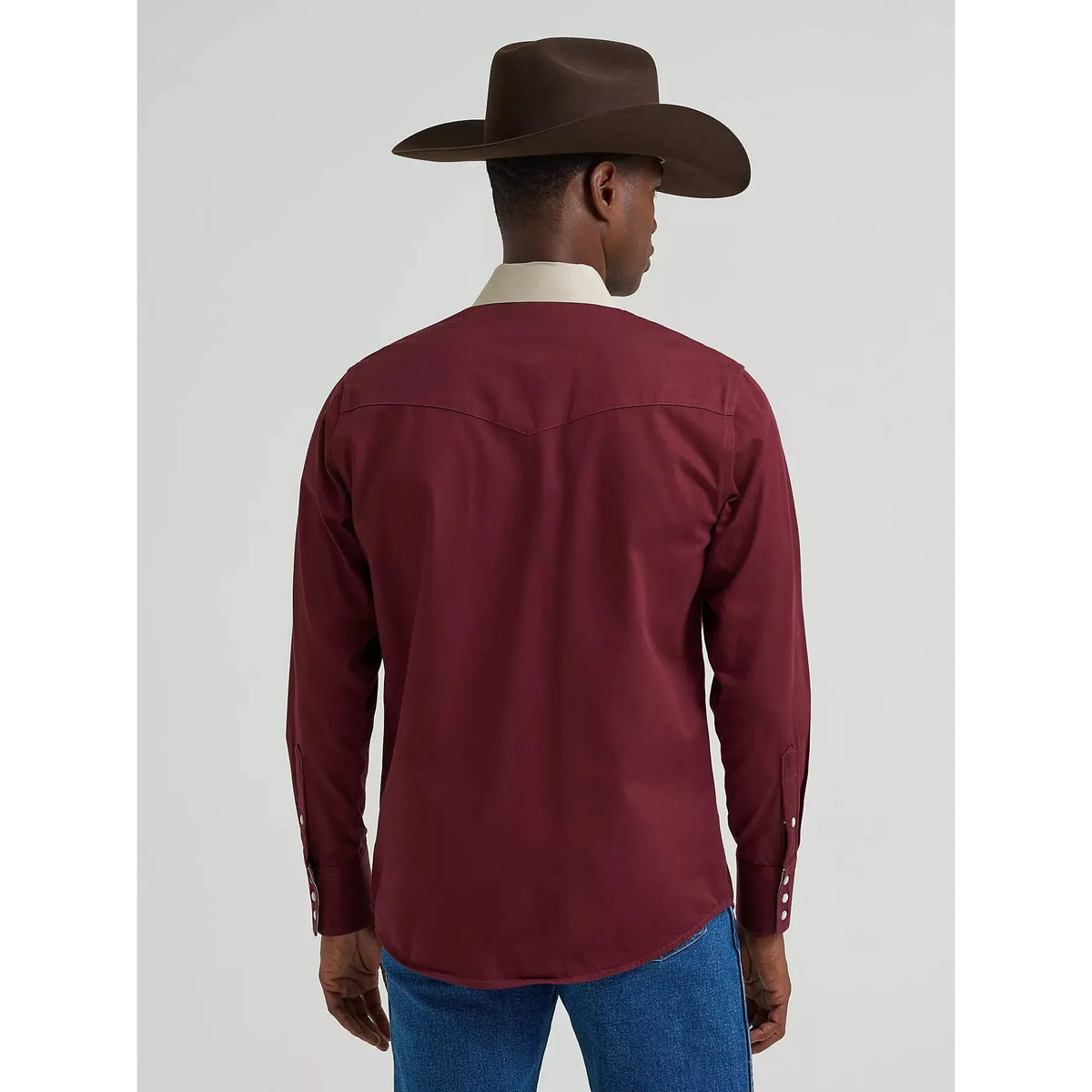 Wrangler Men's Vintage Inspired Contrast Band Western LS Snap Shirt - Red