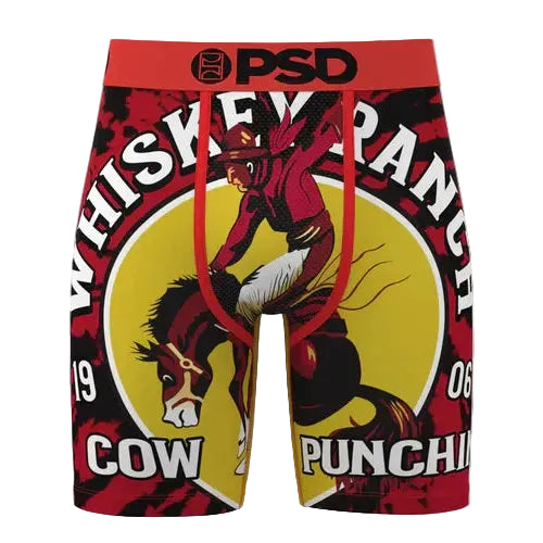 PSD Underwear Whiskey Bent Cow Punchin Boxer Brief - Red/Black/Yellow/White