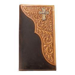 Nocona Men's Rodeo Wallet with Embossed Scroll and Concho- Medium Brown