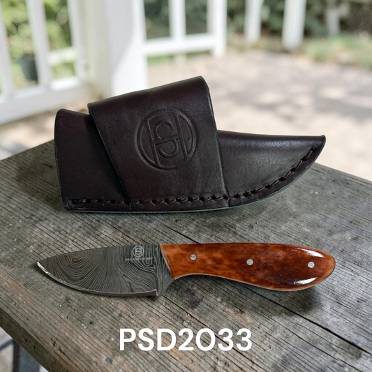 Circle SH Damascus Bone Handle Knife - Camel