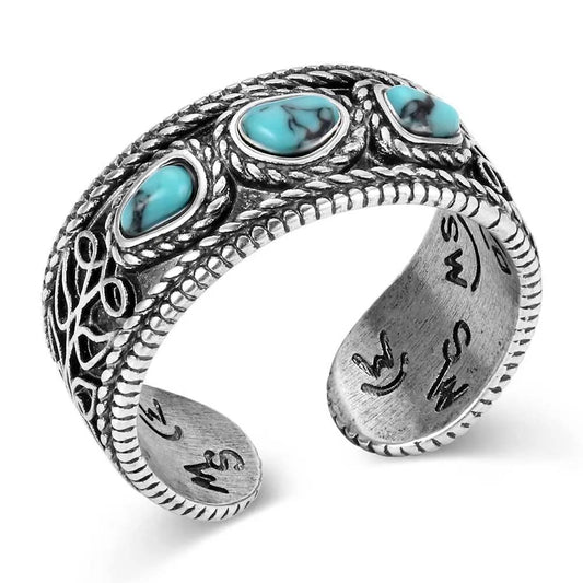 Montana Silversmiths Boot Stitch Open Ring - Turquoise