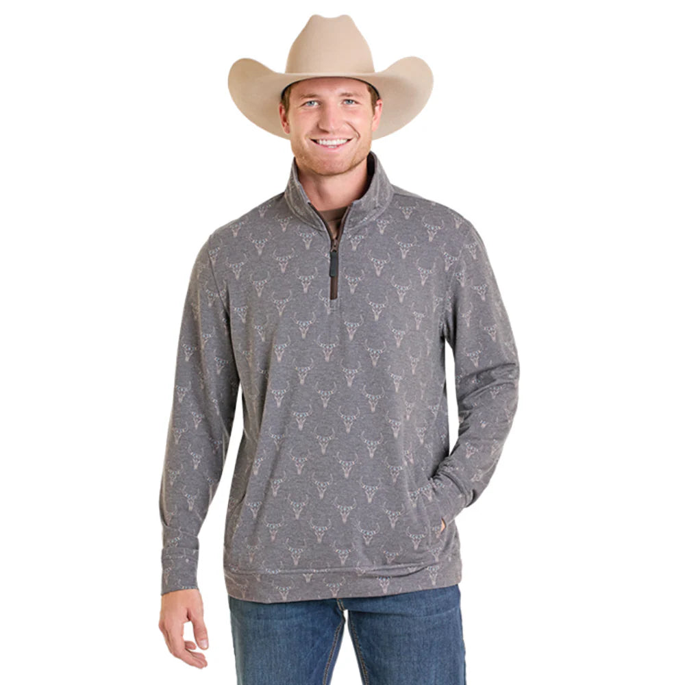 Rock & Roll Men's Longhorn Printed Pullover Gray - Irvine Tack & Western Wear
