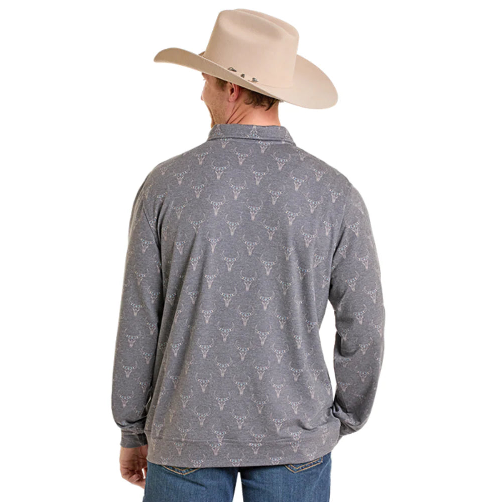 Rock & Roll Men's Longhorn Printed Pullover Gray - Irvine Tack & Western Wear