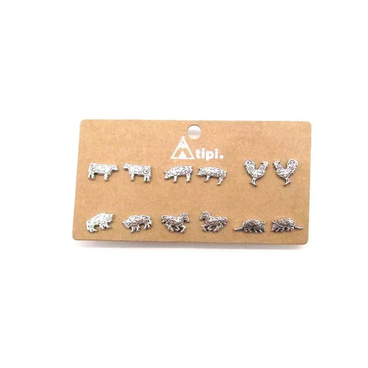 Snowing West 6 Pair Western Etched Animal Earring Set