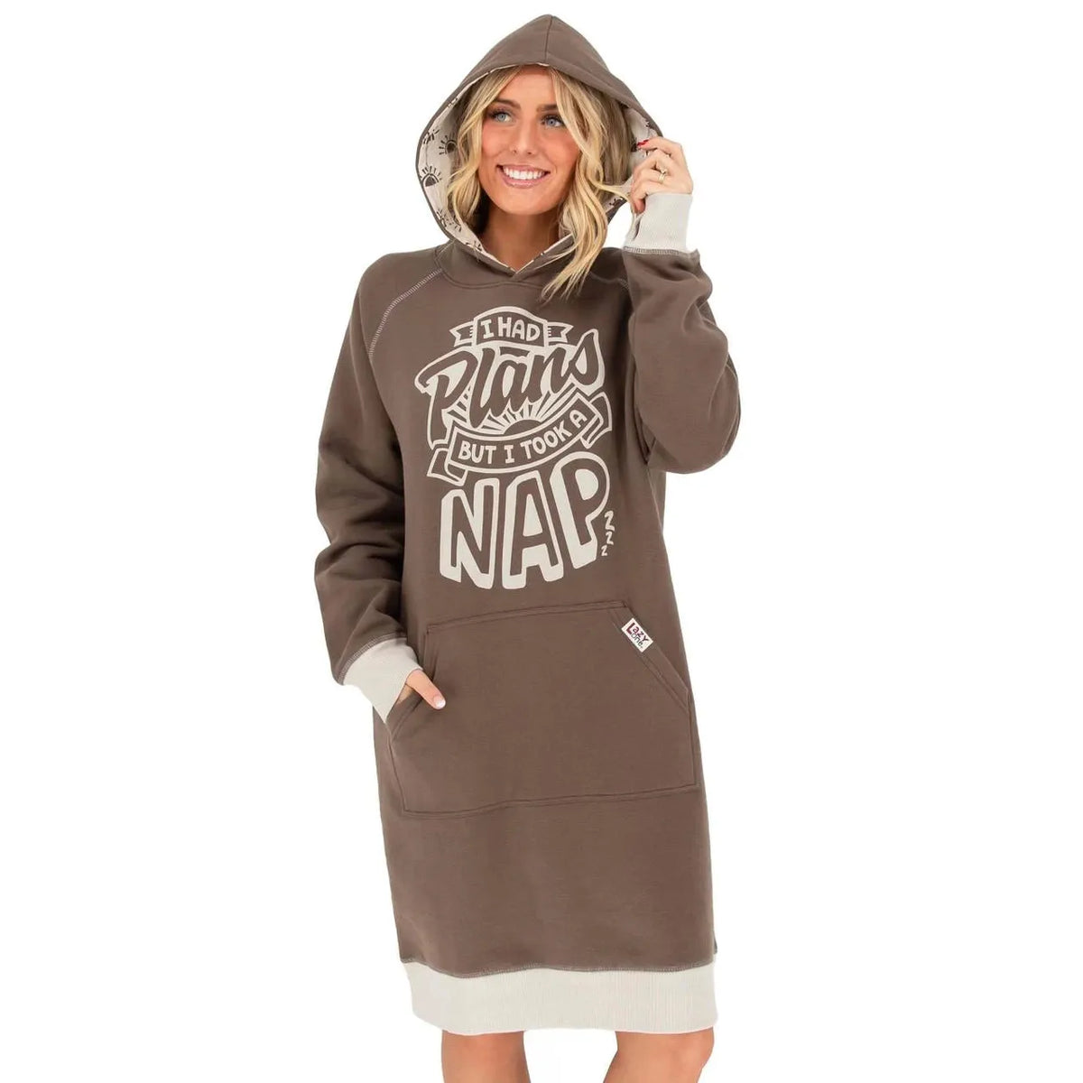 Lazy One Unisex Had Plans But Took A Nap Sleep Hoodie- Brown