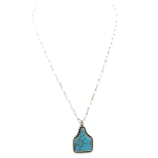 Snowing West Turquoise Cattle Tag Necklace