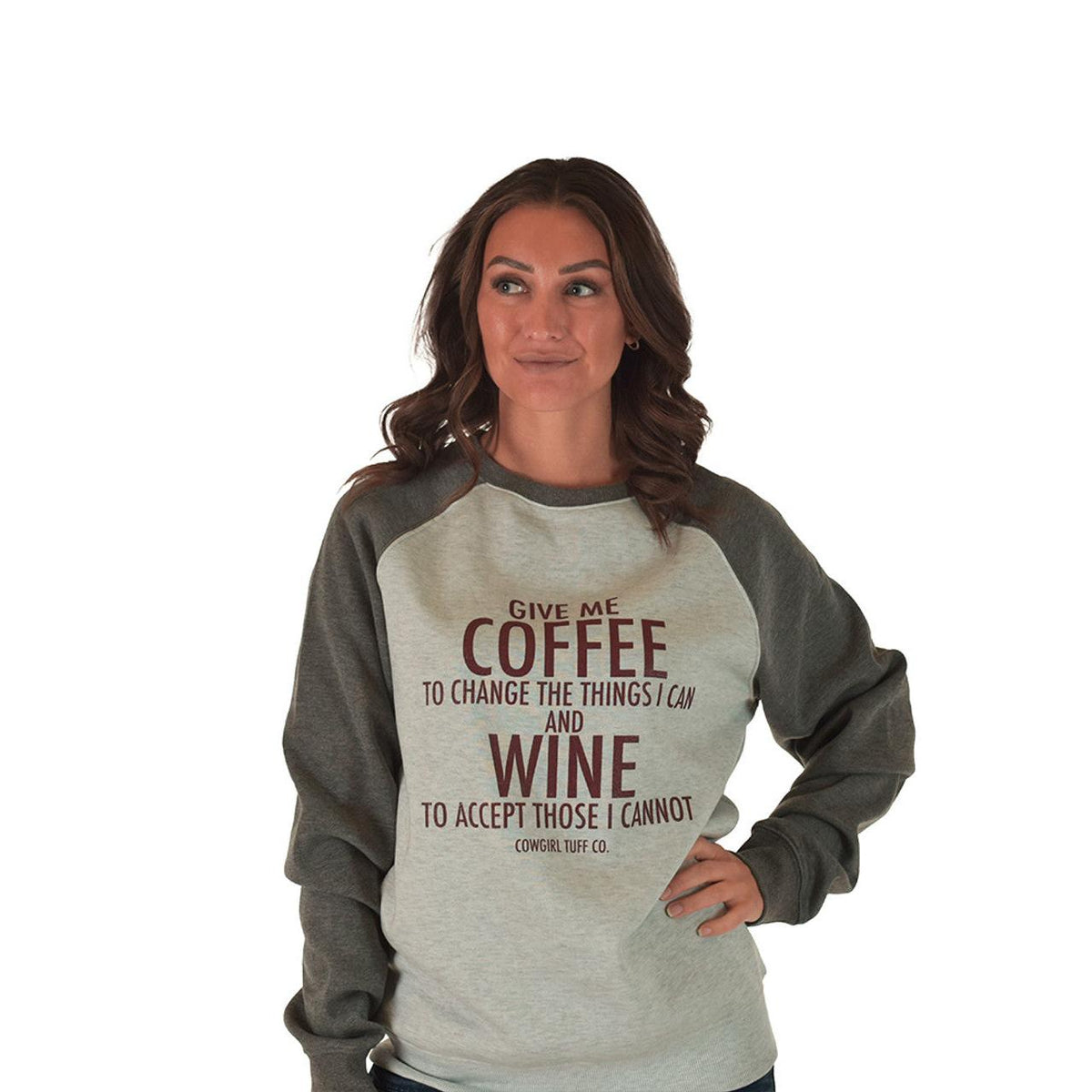Cowgirl Tuff Unisex Give Me Coffee Crewneck Sweatshirt - Oatmeal/Gray