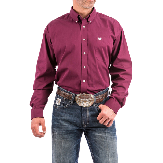 Cinch Men's Classic Fit Solid Button-Down Long Sleeve Shirt - Burgundy - Irvine Tack & Western Wear
