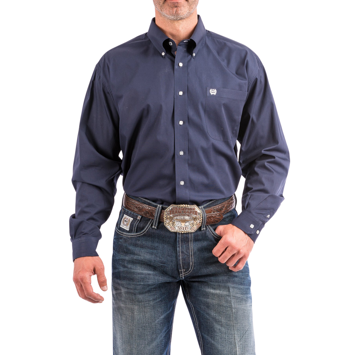 Cinch Men's Classic Fit Solid Button-Down Long Sleeve Shirt - Navy - Irvine Tack & Western Wear