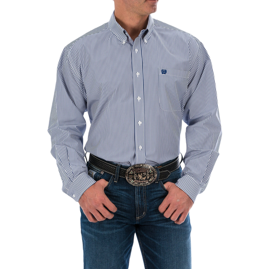 Cinch Men's Classic Fit Tencel Stripe Button-Down Long Sleeve Shirt - Royal Blue - Irvine Tack & Western Wear