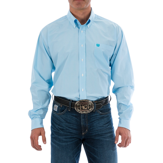 Cinch Men's Classic Fit Micro-Stripe Button-Down Long Sleeve Shirt - Light Blue - Irvine Tack & Western Wear