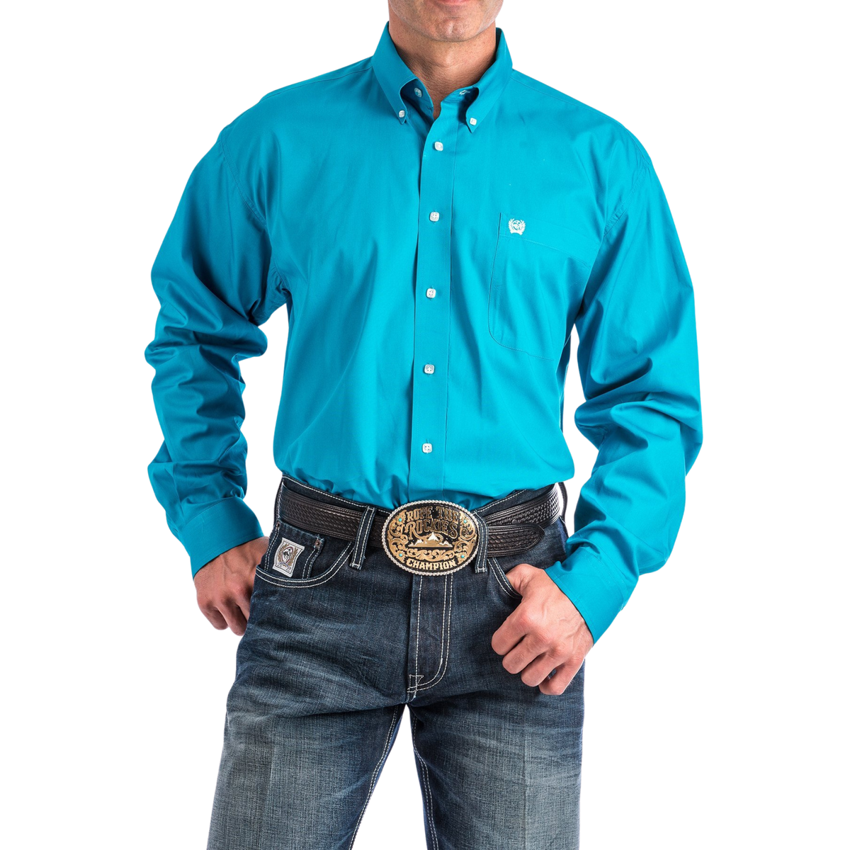 Cinch Men's Classic Fit Long Sleeve Cotton Long Sleeve Shirt - Teal - Irvine Tack & Western Wear