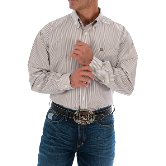 Cinch Men's Long Sleeve Shirt - Khaki Stripe - Irvine Tack & Western Wear
