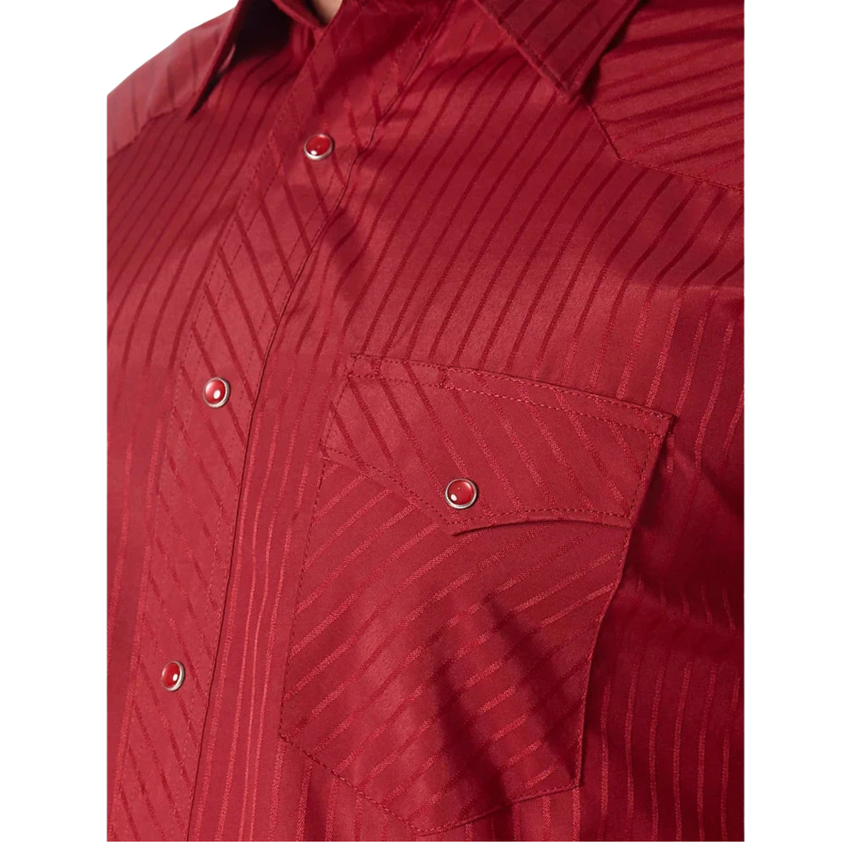 Wrangler Men's Long Sleeve Snap Dobby Stripe Shirt - Red - Irvine Tack & Western Wear