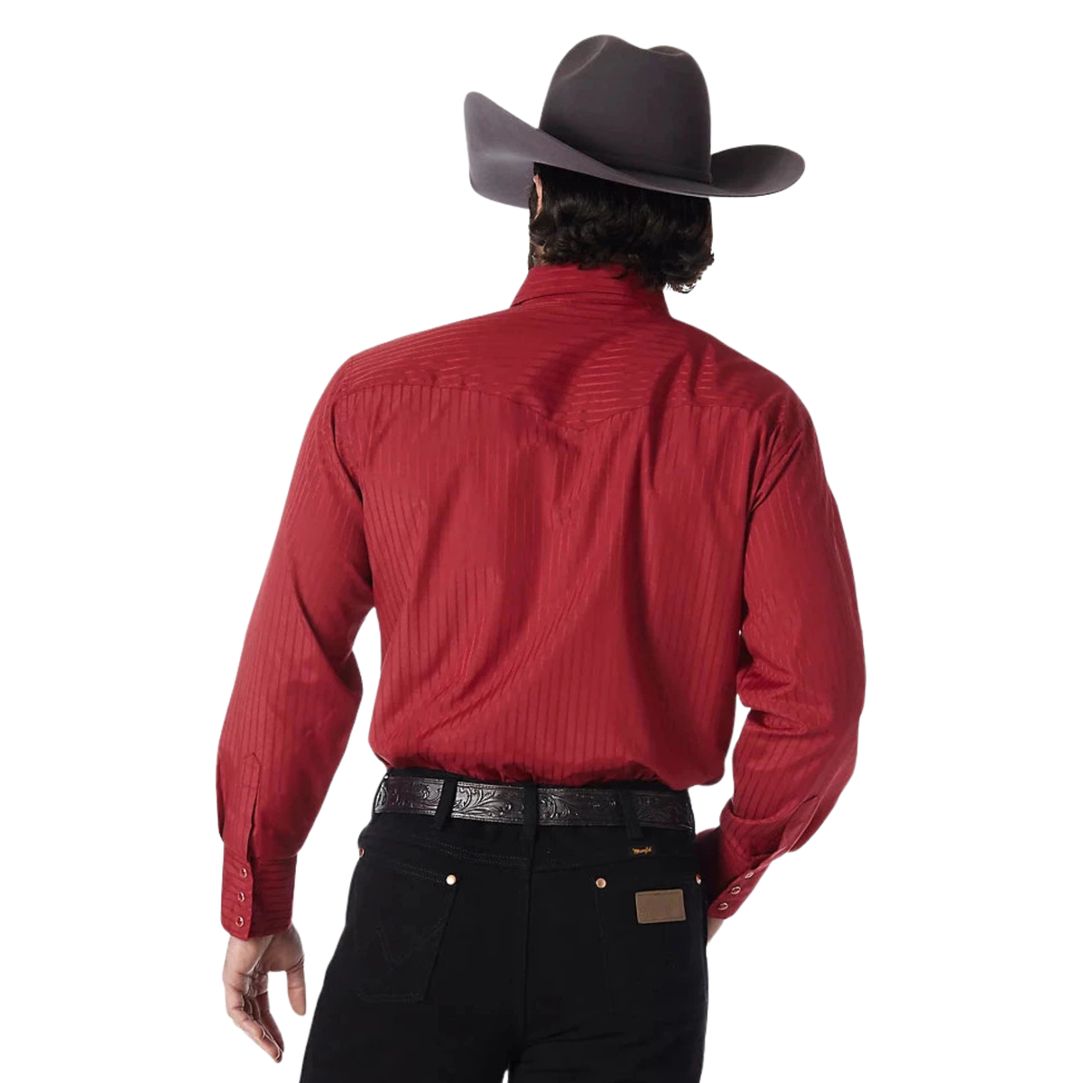 Wrangler Men's Long Sleeve Snap Dobby Stripe Shirt - Red - Irvine Tack & Western Wear
