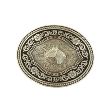 Nocona Mens Buckle Oval Black Edge Background w/Horsehead Motif