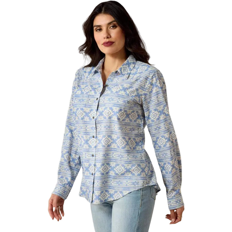 Ariat Women's Billie Jean Long Sleeve Shirt - Ashleigh Blue Crystal Soutwest - Irvine Tack & Western Wear