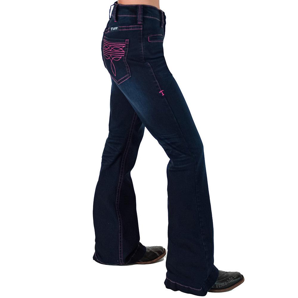 Cowgirl Tuff Women's Pink Bootstitch Trouser Jeans - Dark Wash