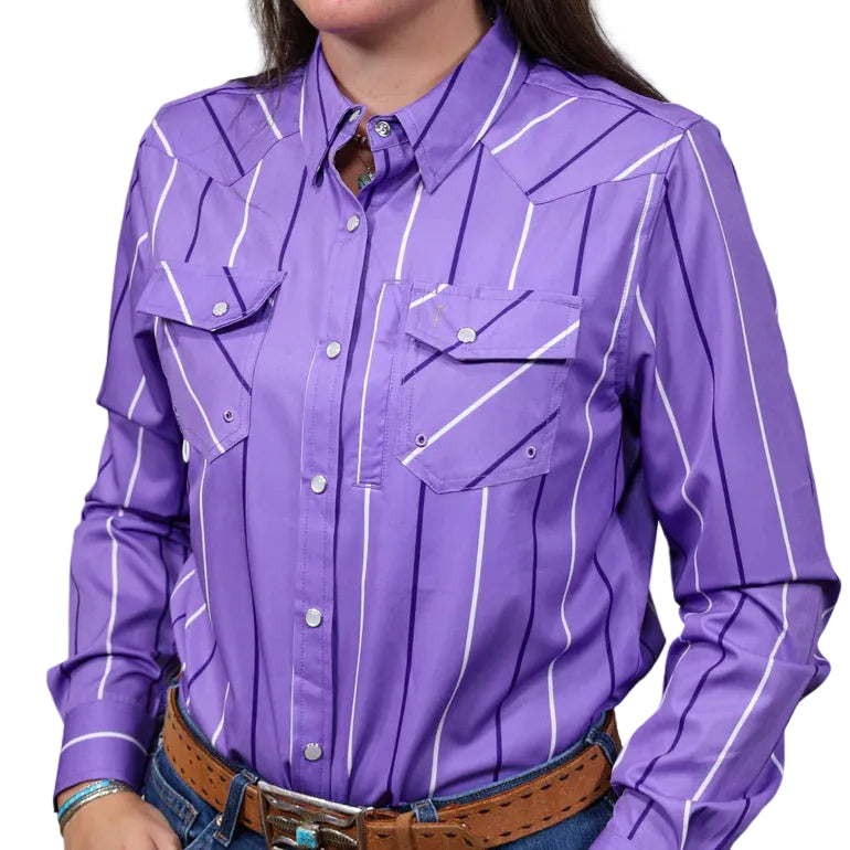 Brand Cowboy Women's The Range Line Women's Long Sleeve Striped Shirt - Purple
