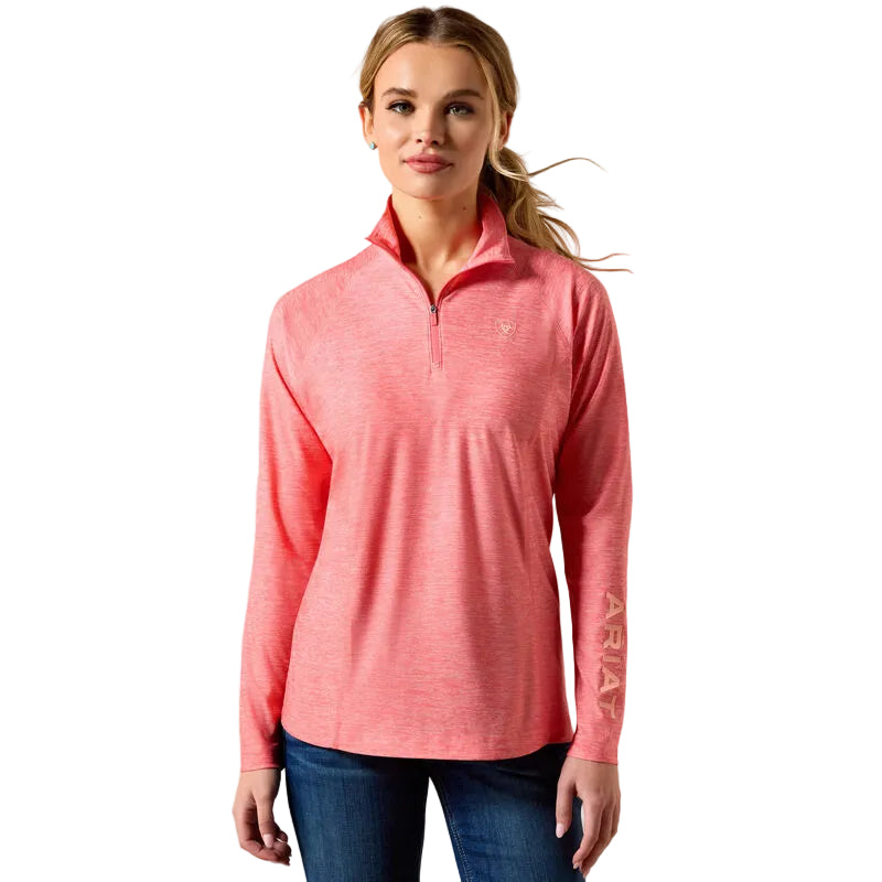 Ariat Women's Laguna 1/4 Zip Long Sleeve Top - Sun Kissed Coral Heather