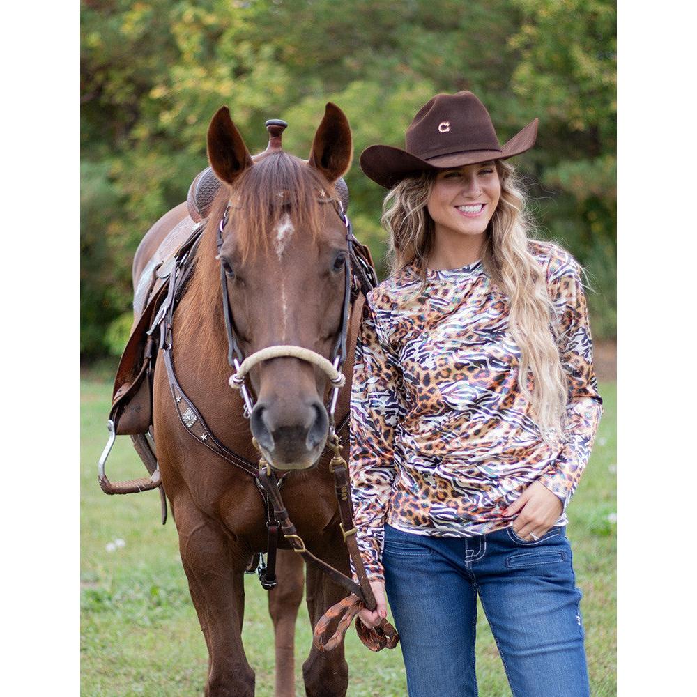 Cowgirl Tuff Women's Long Sleeve Tee Shirt - Multicolour Animal Print