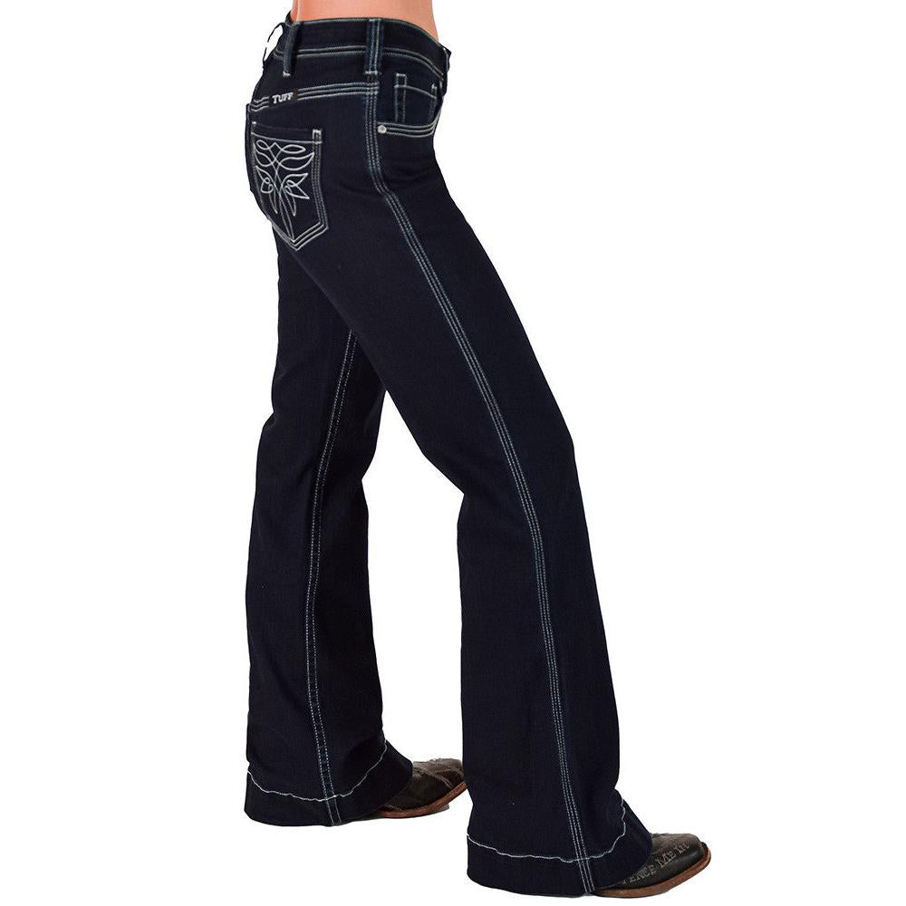 Cowgirl Tuff Women's Swirl Bootstitch Trouser Jeans - Dark Wash