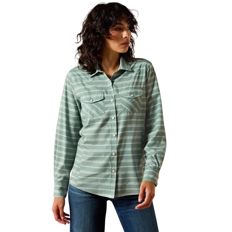 Ariat Women's Western VentTEK Long Sleeve Stripe Shirt - Green Paisley