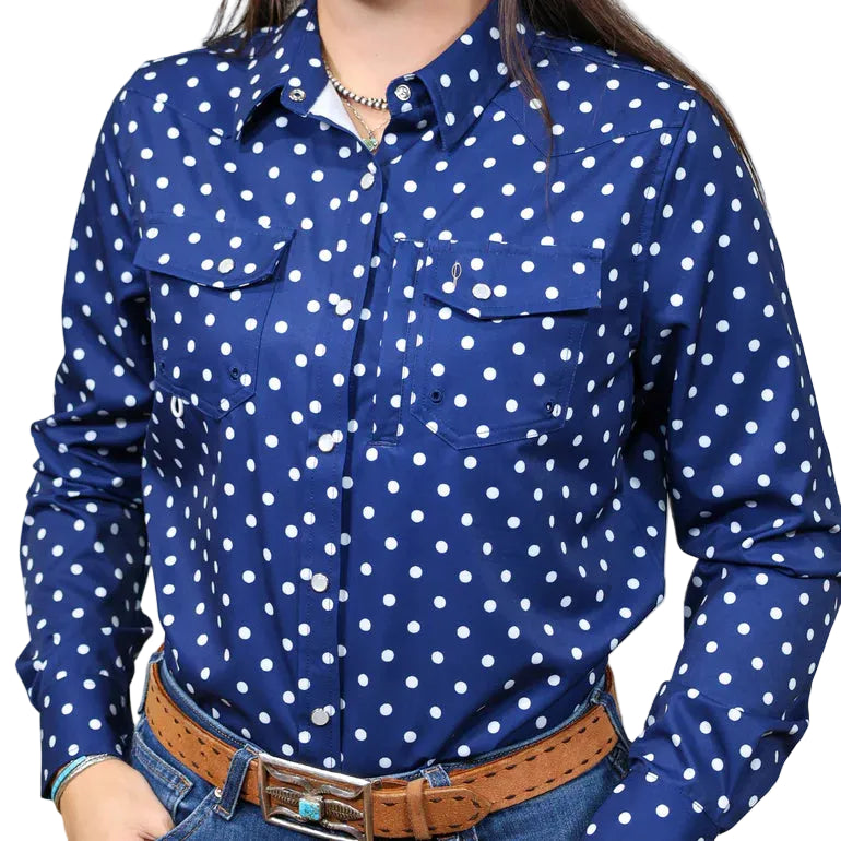Brand Cowboy Women's The Dotty Long Sleeve Shirt - Blue/White