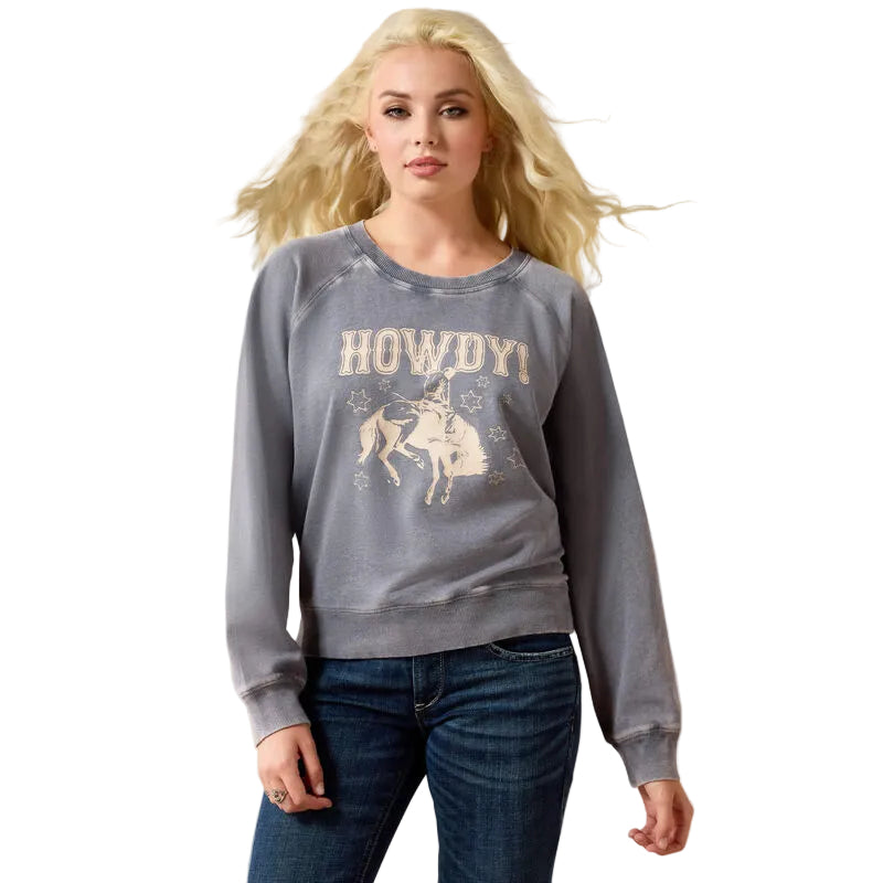 Ariat Women's Vintage Raglan Long Sleeve Sweatshirt - Ombre Blue Mineral Wash