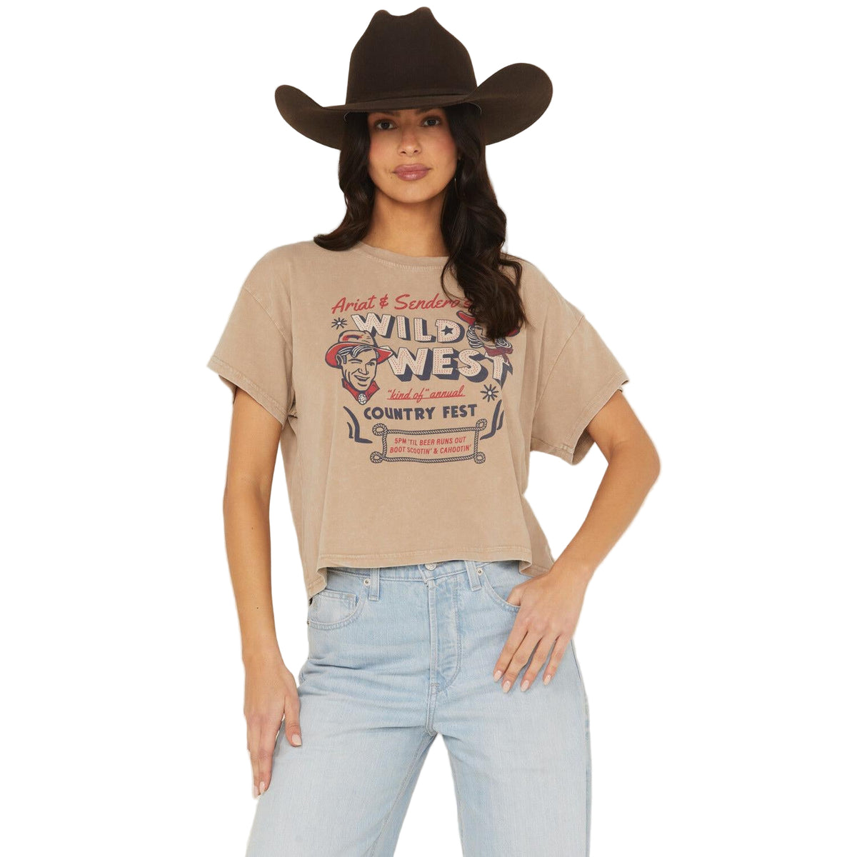 Ariat Women's Short Sleeve Sendero x Wild West Country Fest Tee Shirt - Tan Mineral Wash