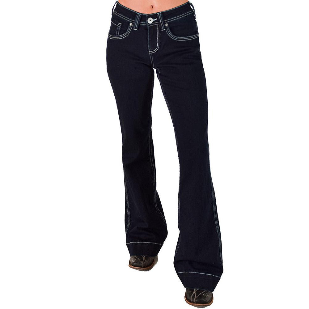 Cowgirl Tuff Women's Swirl Bootstitch Trouser Jeans - Dark Wash
