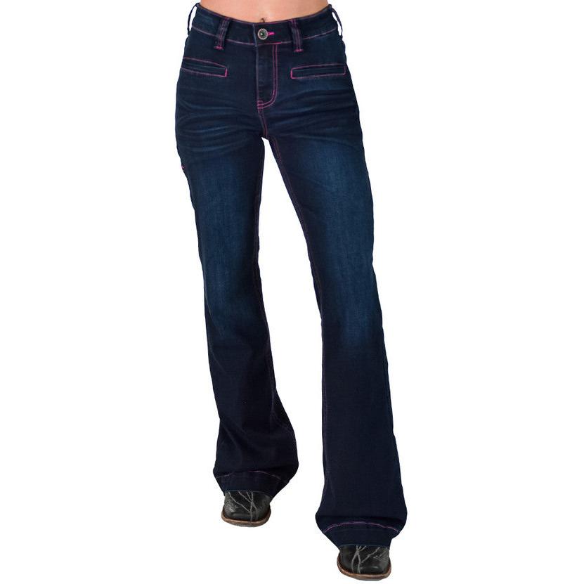 Cowgirl Tuff Women's Pink Bootstitch Trouser Jeans - Dark Wash