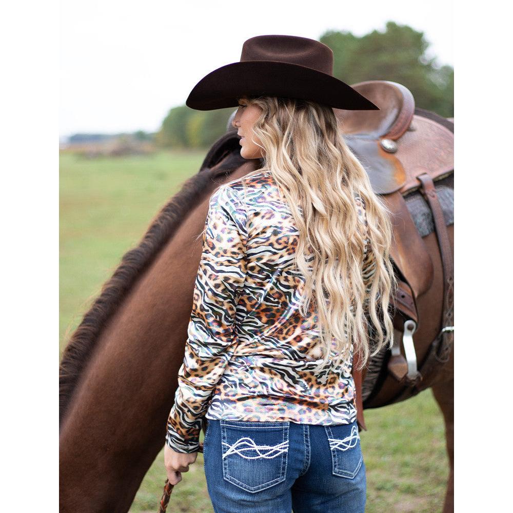 Cowgirl Tuff Women's Long Sleeve Tee Shirt - Multicolour Animal Print