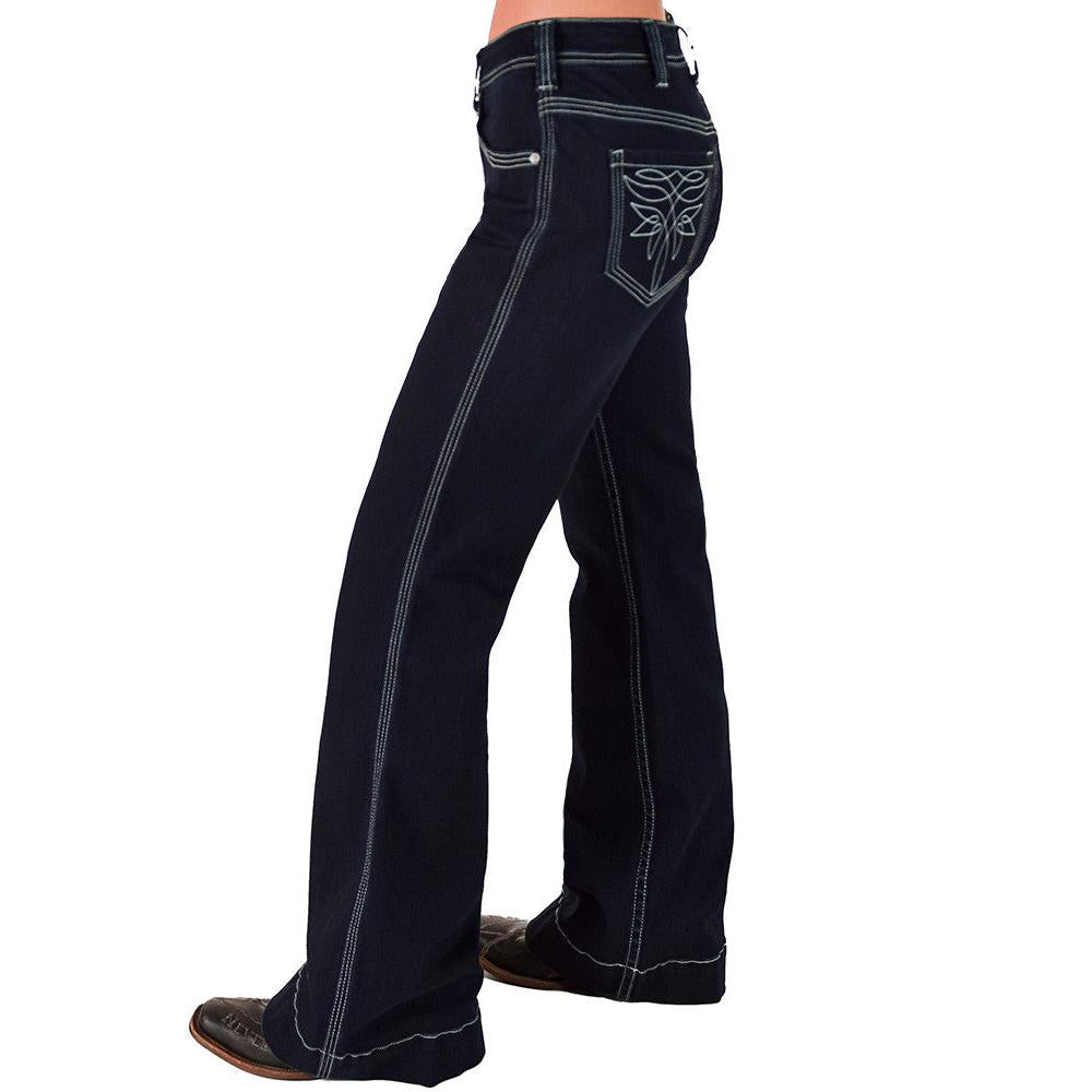 Cowgirl Tuff Women's Swirl Bootstitch Trouser Jeans - Dark Wash