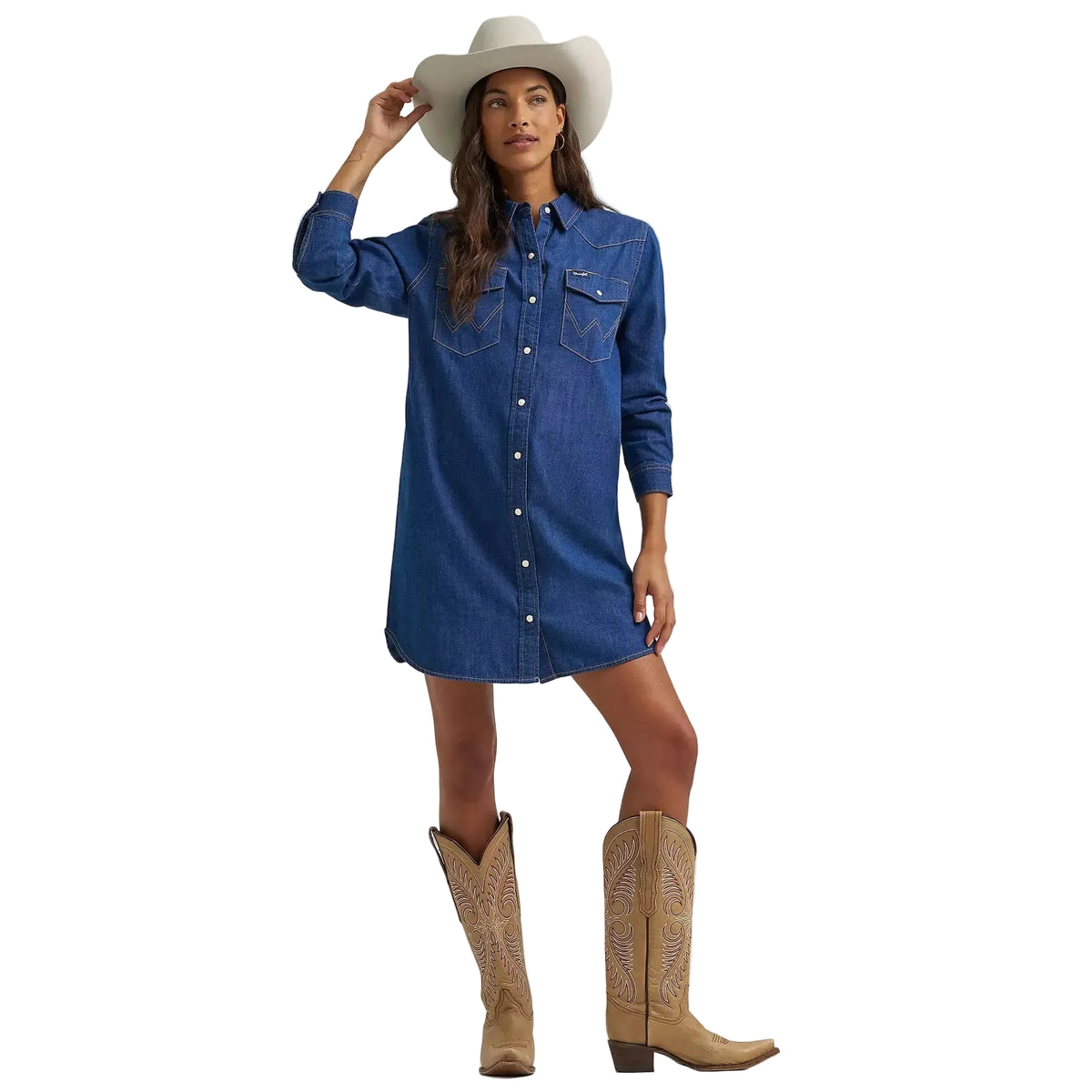 Wrangler Women's Relaxed Long Sleeve Western Shirt Dress - Dark Denim