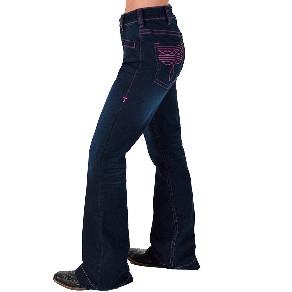 Cowgirl Tuff Women's Pink Bootstitch Trouser Jeans - Dark Wash