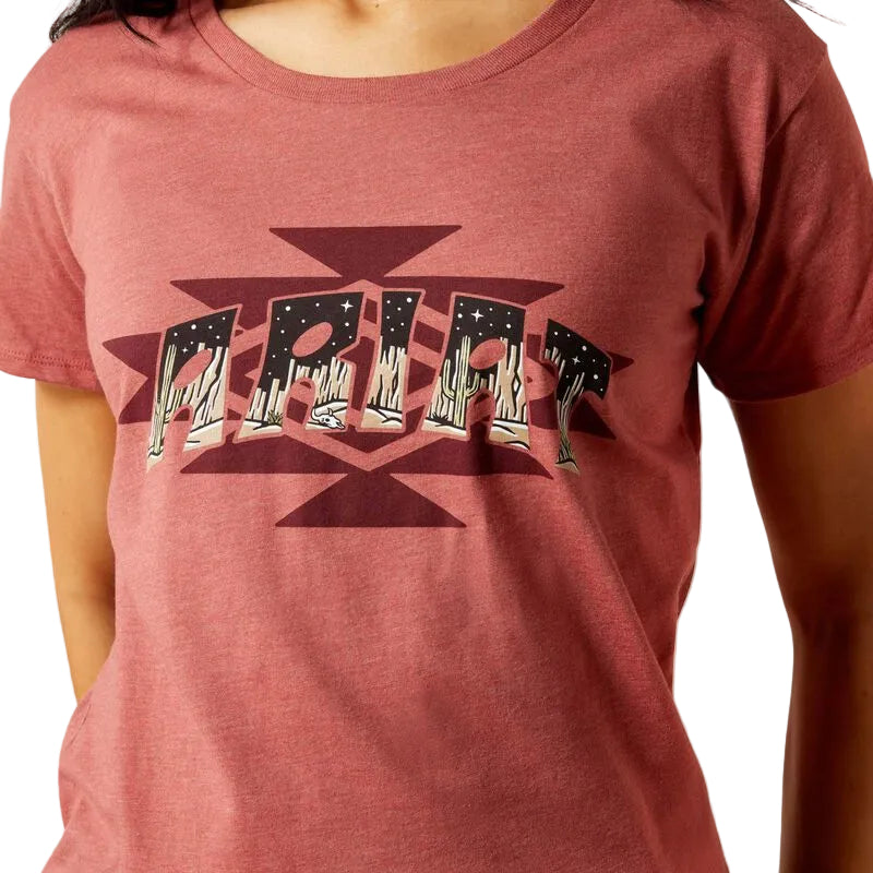 Ariat Women's Southwest Logo Landscape Short Sleeve Tee Shirt - Red Clay Heather