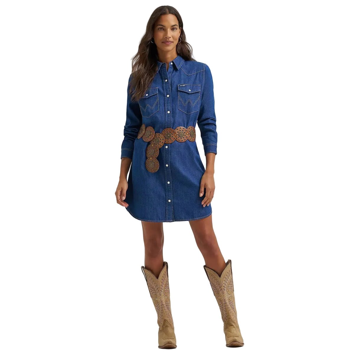 Wrangler Women's Relaxed Long Sleeve Western Shirt Dress - Dark Denim
