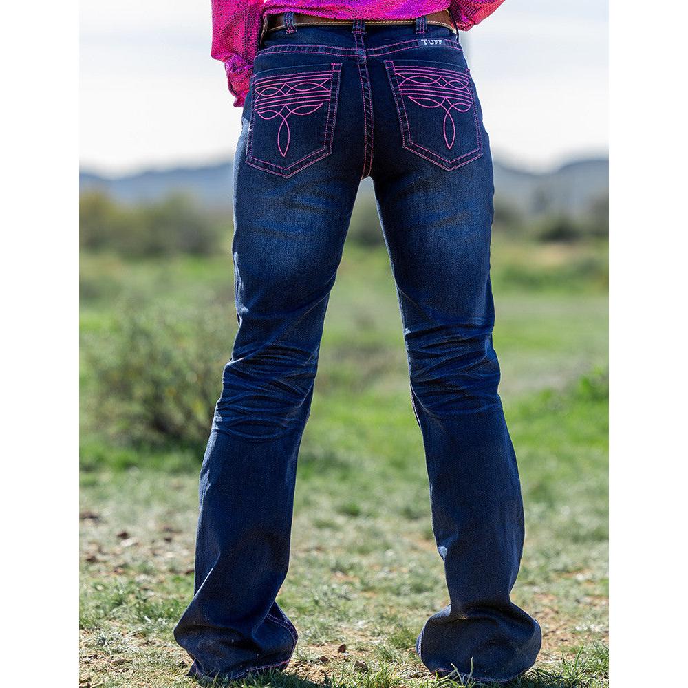 Cowgirl Tuff Women's Pink Bootstitch Trouser Jeans - Dark Wash