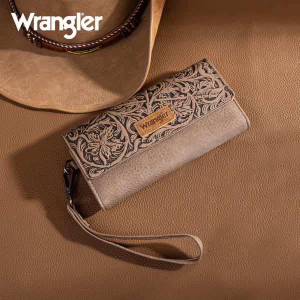 Wrangler Western Floral Tooled Trifold Wallet/Wristlet- Multiple Colors - Irvine Tack & Western Wear