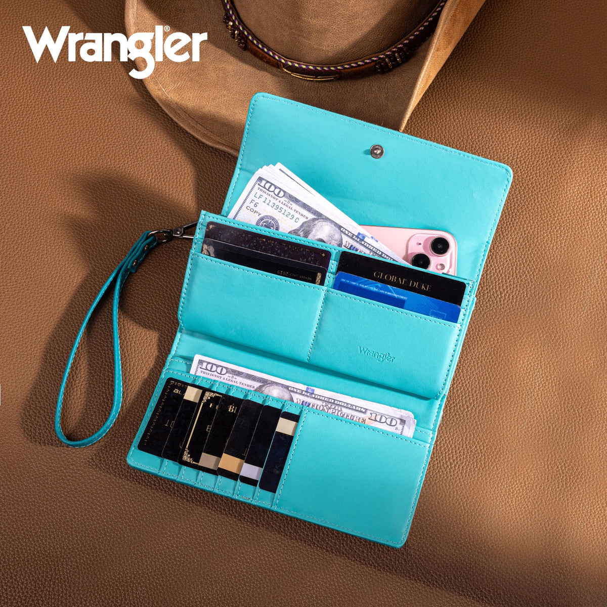 Wrangler Western Floral Tooled Trifold Wallet/Wristlet- Multiple Colors - Irvine Tack & Western Wear